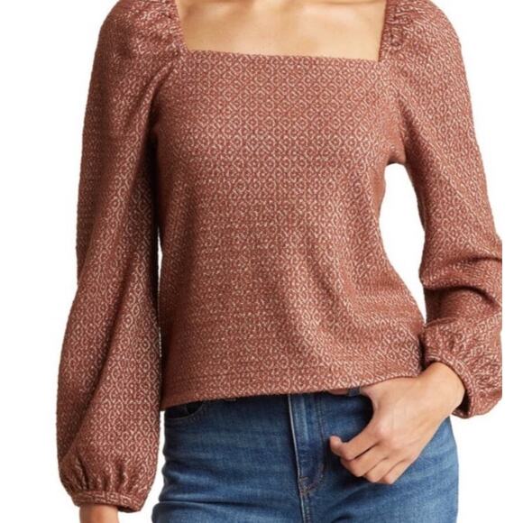 Madewell Jacquard Puff-Sleeve Crop Top Dark Merlot Large Casual Fall Staple - Picture 1 of 13